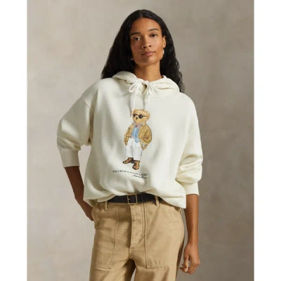 Polo Ralph Lauren Womens Parchment Cream Branded-print Cotton-blend Hoody In Yellow