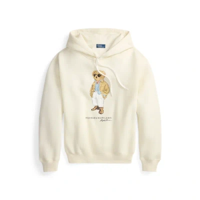 Polo Ralph Lauren Womens Parchment Cream Branded-print Cotton-blend Hoody In Yellow