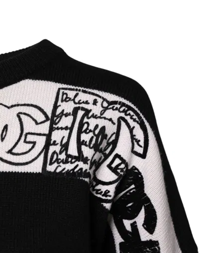 Dolce & Gabbana Logo Wool Pullover Sweater Striped Design In Black