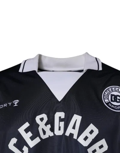 Dolce & Gabbana Blue Logo Jersey Collared Pullover Sweater In Multi