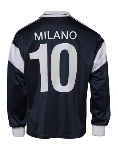 Dolce & Gabbana Blue Logo Jersey Collared Pullover Sweater In Multi