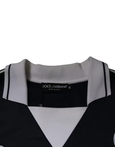Dolce & Gabbana Blue Logo Jersey Collared Pullover Sweater In Multi