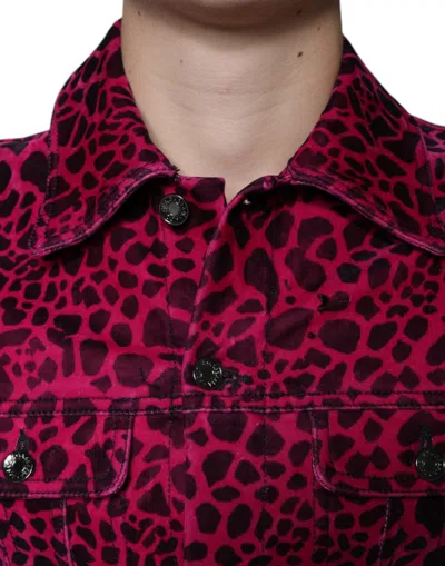 Dolce & Gabbana Fuchsia Leopard Button Down Collared Jacket In Pink