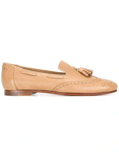 Shop Santoni Perforated Detail Tassel Loafers - Neutrals In Nude & Neutrals