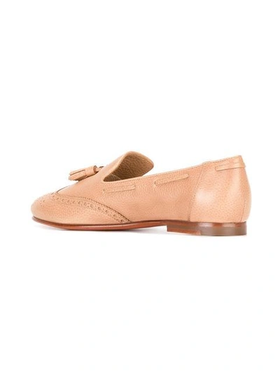 Shop Santoni Perforated Detail Tassel Loafers - Neutrals In Nude & Neutrals