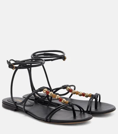 Isabel Marant Yctoria Beaded-strap Leather Sandals In Black