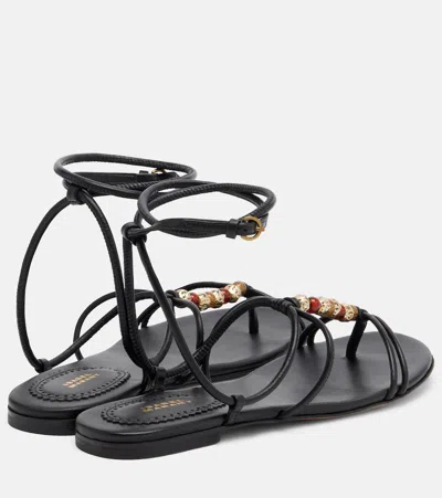 Isabel Marant Yctoria Beaded-strap Leather Sandals In Black