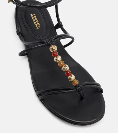 Isabel Marant Yctoria Beaded-strap Leather Sandals In Black