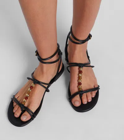 Isabel Marant Yctoria Beaded-strap Leather Sandals In Black