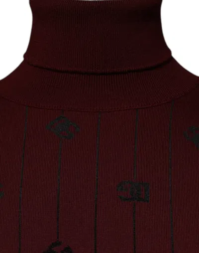 Dolce & Gabbana Maroon Monogram Turtleneck Pullover Sweater In Burgundy