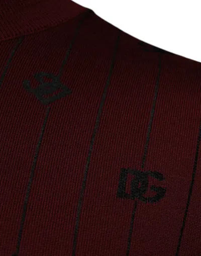 Dolce & Gabbana Maroon Monogram Turtleneck Pullover Sweater In Burgundy