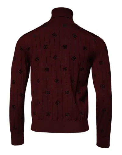 Dolce & Gabbana Maroon Monogram Turtleneck Pullover Sweater In Burgundy