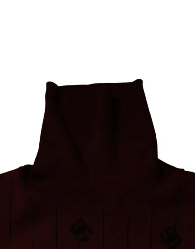 Dolce & Gabbana Maroon Monogram Turtleneck Pullover Sweater In Burgundy
