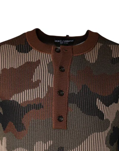 Dolce & Gabbana Multicolor Camouflage Men Pullover Sweater In Brown