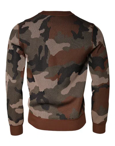 Dolce & Gabbana Multicolor Camouflage Men Pullover Sweater In Brown