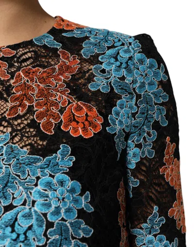 Dolce & Gabbana Floral Embroidered Lace Shift Mini Dress In Multi