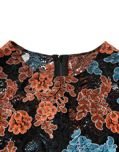 Dolce & Gabbana Floral Embroidered Lace Shift Mini Dress In Multi