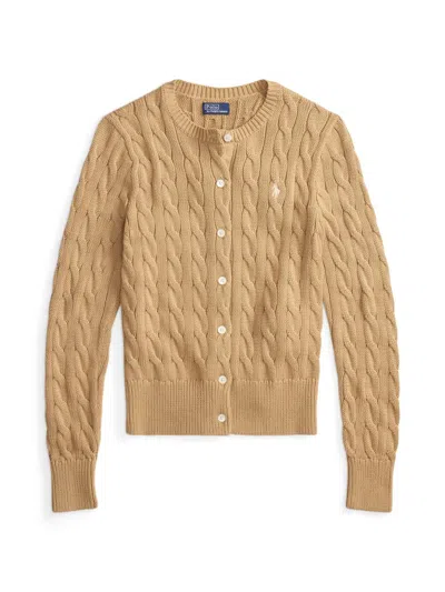 Polo Ralph Lauren Cotton Cable Long Sleeve Cardigan Vintage Khaki In Brown