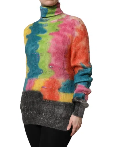 Dolce & Gabbana Multicolor Mohair Turtleneck Pullover Sweater In Multi