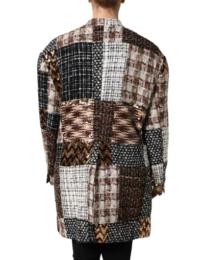 Dolce & Gabbana Multicolor Patchwork Button Down Jacket In Brown
