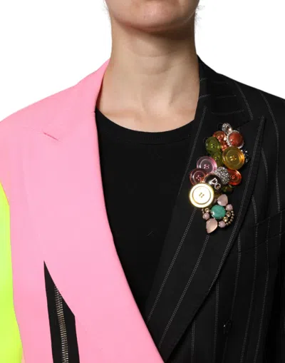 Dolce & Gabbana Multicolor Patchwork Embellished Coat Jacket In Multi