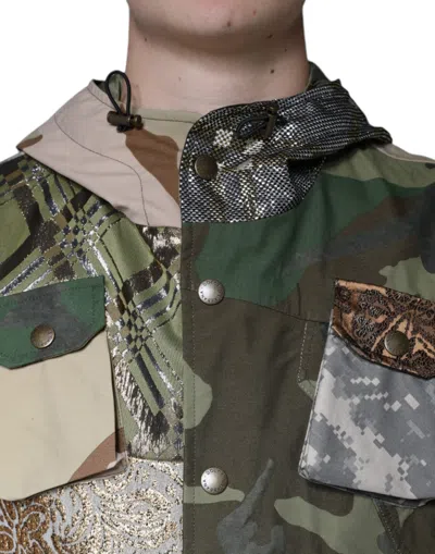 Dolce & Gabbana Multicolor Patchwork Hooded Vest Jacket In Gray