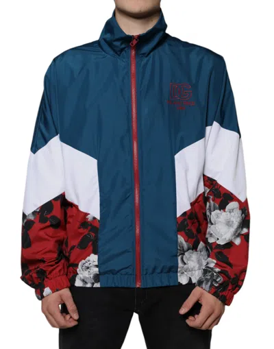Dolce & Gabbana Multicolor Polyester Full Zip Jacket In Blue