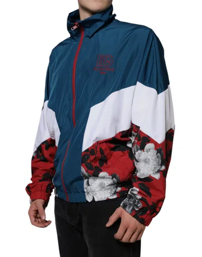 Dolce & Gabbana Multicolor Polyester Full Zip Jacket In Blue