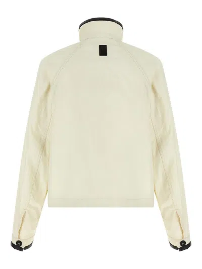 Ferragamo Technical Linen Jacket High Collar Long Sleeves In White