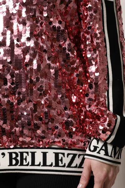 Dolce & Gabbana Dg Queen Sequin Crew Neck Sweater In Pink