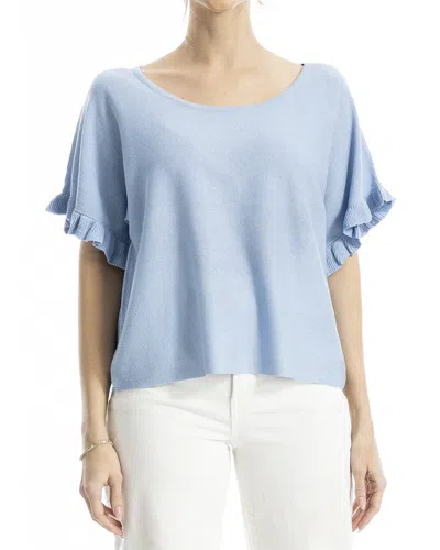 Max Studio Flutter Sleeve Linen-blend Top In Blue