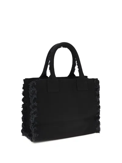 Pinko Frayed Lettering Medium Tote Bag In Black