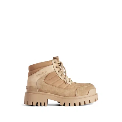 Balenciaga Combat Strike Suede-trimmed Lace-up Boots In Brown