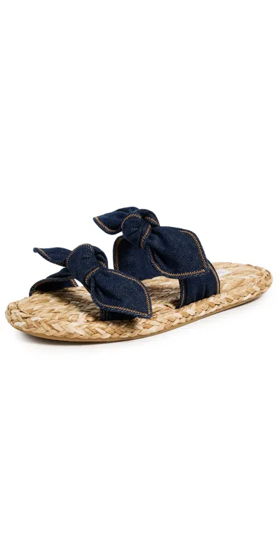 Zimmermann Carousel Bow-detail Woven-sole Flat Sandals In Blue
