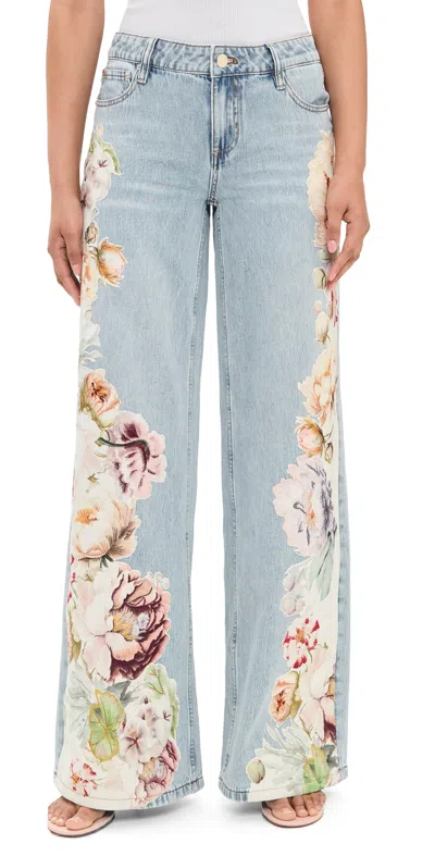 Alice And Olivia Amazing Low Rise Baggy Jeans In Silver Light Wash In Blue
