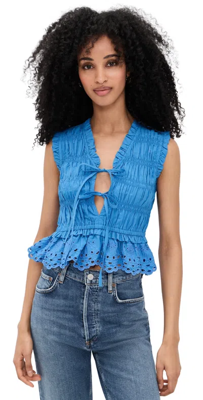 Rails Shirred Broderie-anglaise Top In Blue