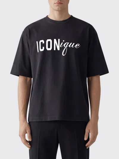 Dsquared2 Black T-shirt Iconique Loose Fit With Round Neck And Logo Print On The Front In Mens Cotton In Black