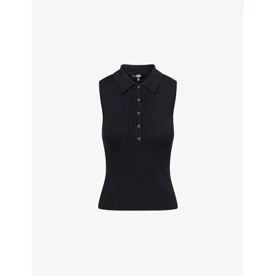 Paige Womens Black Vesta Polo-collar Ribbed Knitted Top