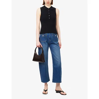 Paige Womens Black Vesta Polo-collar Ribbed Knitted Top