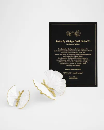 Michael Aram Butterfly Ginkgo Gold 2-piece Decorative Objects Set In White