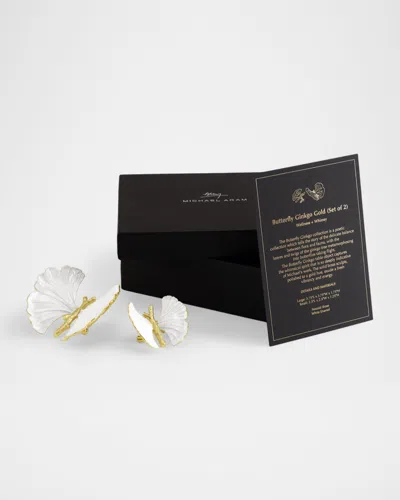 Michael Aram Butterfly Ginkgo Gold 2-piece Decorative Objects Set In White