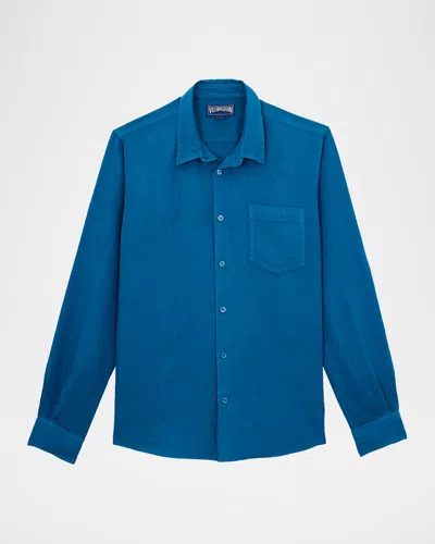 Vilebrequin Caroubis Linen Shirt In Blue