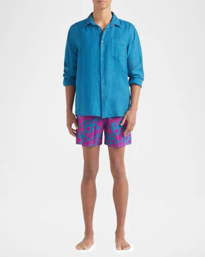 Vilebrequin Caroubis Linen Shirt In Blue