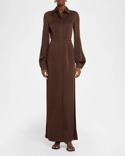 Michael Kors Split-sleeve Techno Maxi Shirtdress In Brown
