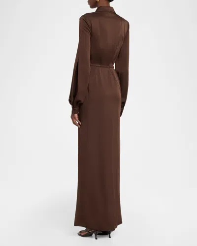 Michael Kors Split-sleeve Techno Maxi Shirtdress In Brown
