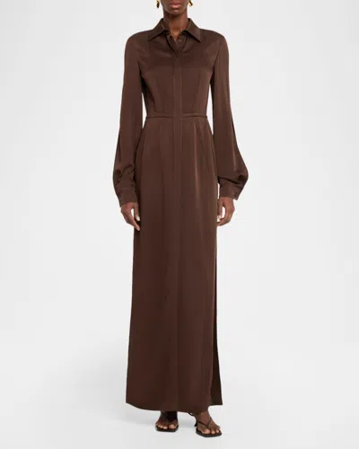 Michael Kors Split-sleeve Techno Maxi Shirtdress In Brown