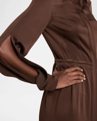 Michael Kors Split-sleeve Techno Maxi Shirtdress In Brown