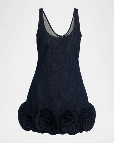 Self-portrait Short Blue Dress With Floral Applique Self Portrait In Blue