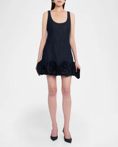 Self-portrait Short Blue Dress With Floral Applique Self Portrait In Blue