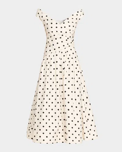 Self-portrait White Dress With All-over Polka Dot And Flared Skirt In Cotton Woman In White
